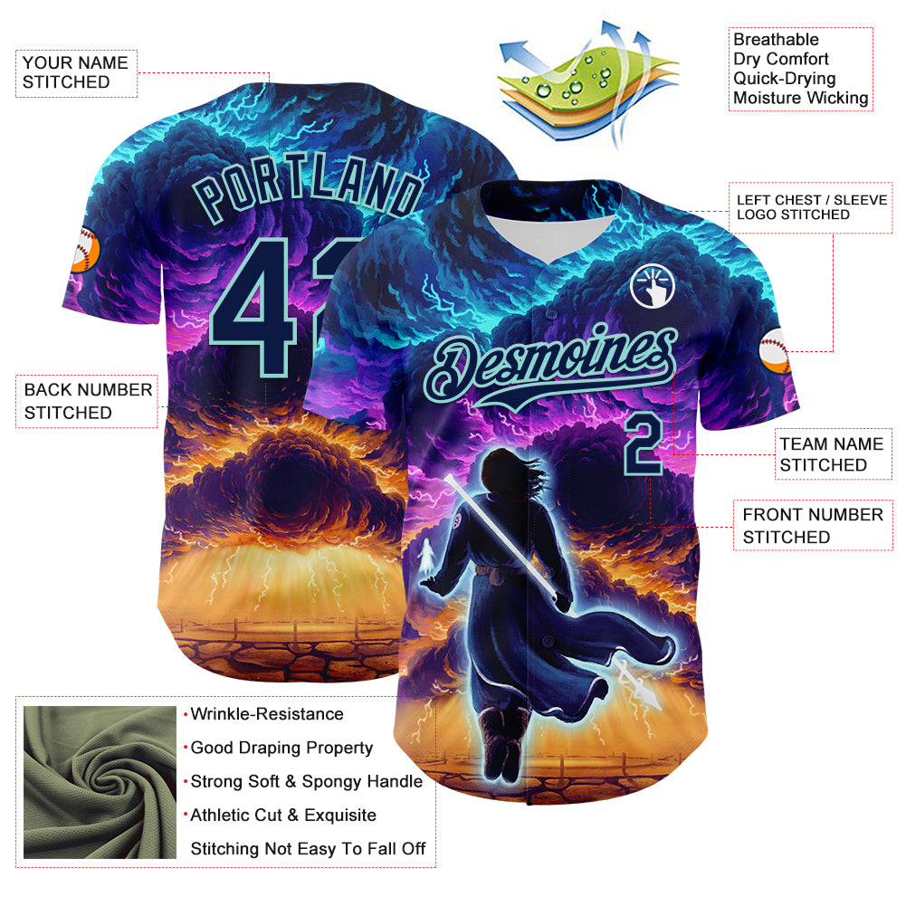 Custom Blue Navy-Ice Blue 3D Syntetyc Stormblessed Authentic Baseball Jersey