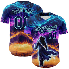Custom Blue Navy-Ice Blue 3D Syntetyc Stormblessed Authentic Baseball Jersey