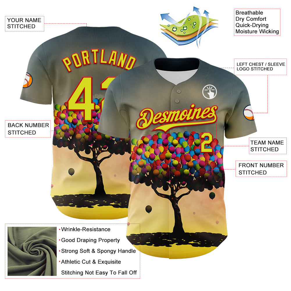 Custom Blue Neon Yellow-Red 3D Marcel Caram Balloon Tree Authentic Baseball Jersey