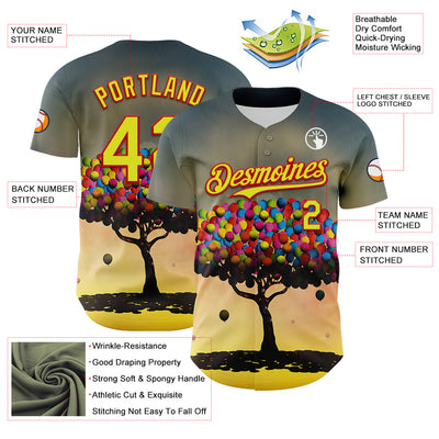 Custom Blue Neon Yellow-Red 3D Marcel Caram Balloon Tree Authentic Baseball Jersey