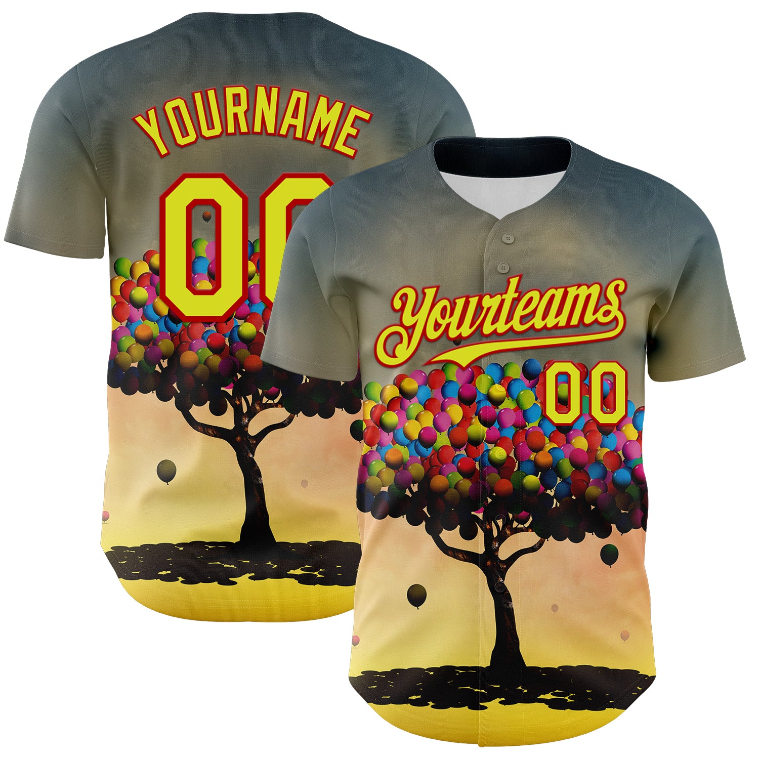 Custom Blue Neon Yellow-Red 3D Marcel Caram Balloon Tree Authentic Baseball Jersey