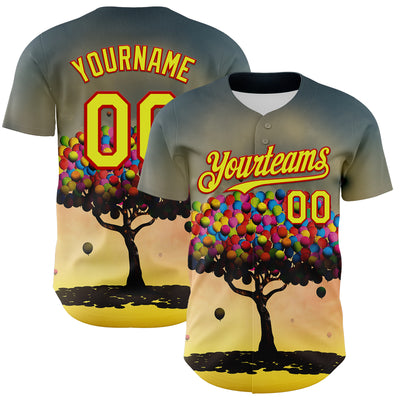 Custom Blue Neon Yellow-Red 3D Marcel Caram Balloon Tree Authentic Baseball Jersey