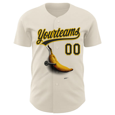 Custom Cream Black-Yellow 3D Marcel Caram Bananas Reinterpretation Authentic Baseball Jersey
