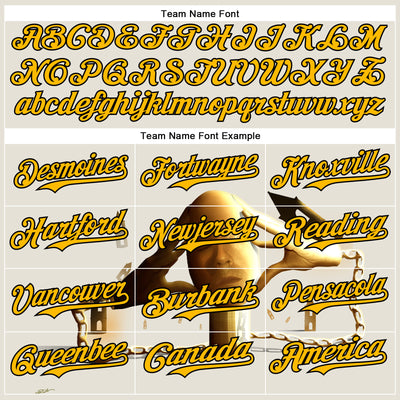 Custom Cream Gold-Black 3D Marcel Caram Thinking Head Authentic Baseball Jersey