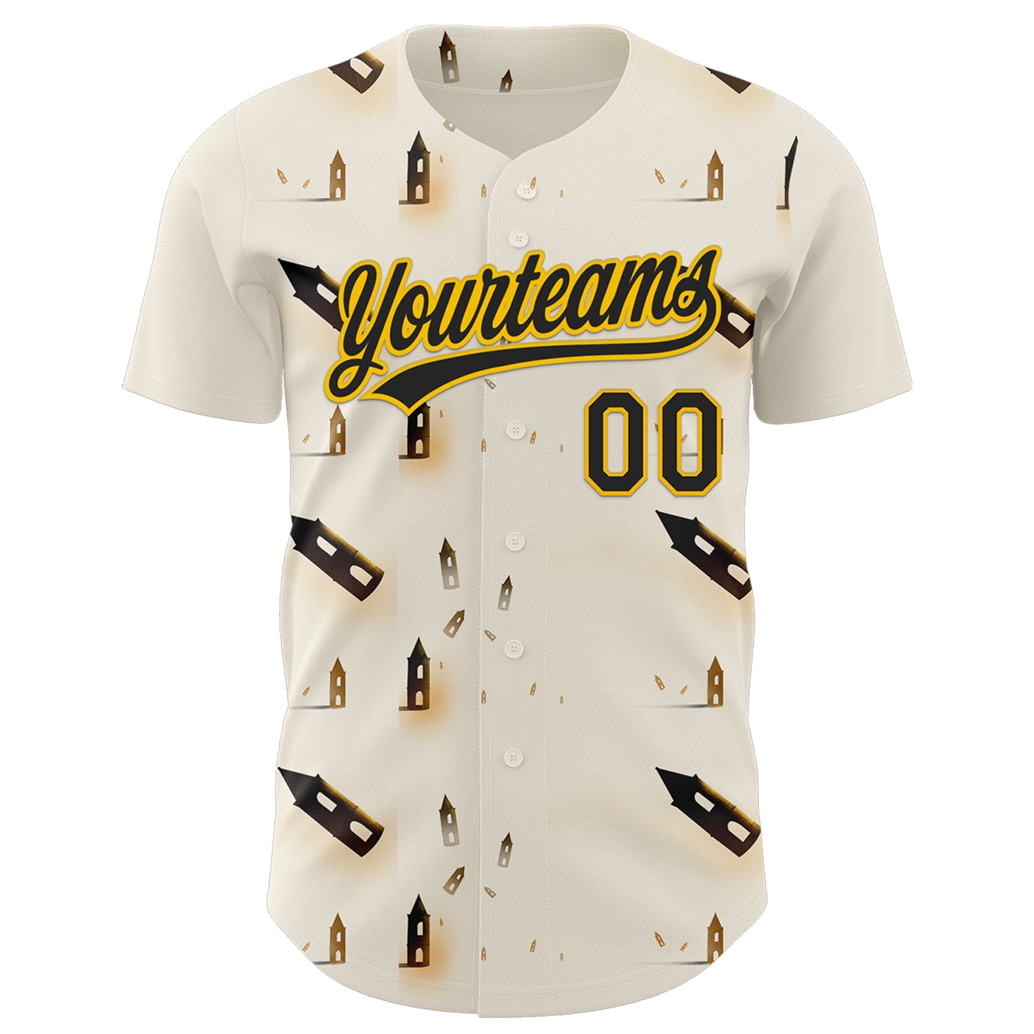 Custom Cream Black-Yellow 3D Marcel Caram Thinking Head Authentic Baseball Jersey