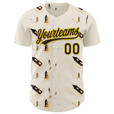 Custom Cream Black-Yellow 3D Marcel Caram Thinking Head Authentic Baseball Jersey