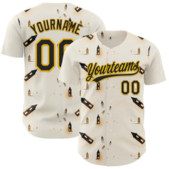 Custom Cream Black-Yellow 3D Marcel Caram Thinking Head Authentic Baseball Jersey