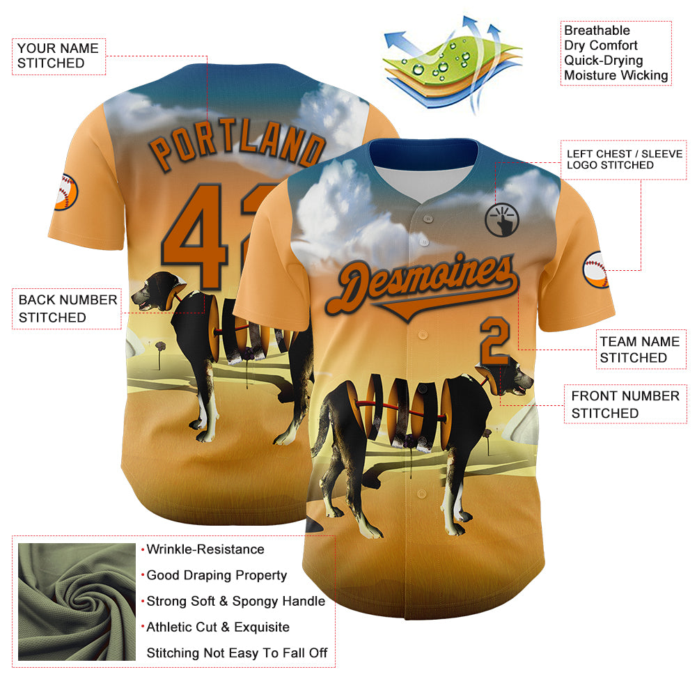 Custom Orange Texas Orange-Black 3D Marcel Caram Drina Authentic Baseball Jersey