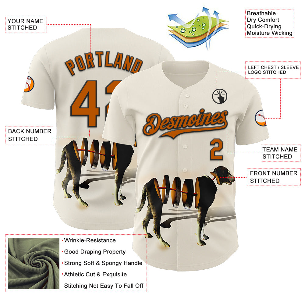 Custom Cream Texas Orange-Black 3D Marcel Caram Drina Authentic Baseball Jersey