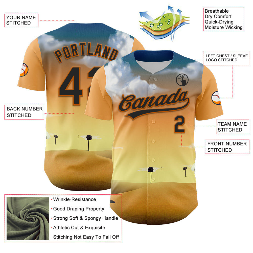 Custom Orange Black-Texas Orange 3D Marcel Caram Drina Authentic Baseball Jersey