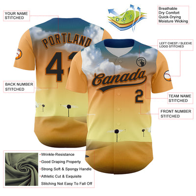 Custom Orange Black-Texas Orange 3D Marcel Caram Drina Authentic Baseball Jersey