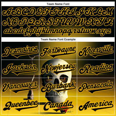 Custom Black Gold 3D Marcel Caram The Skull Authentic Baseball Jersey