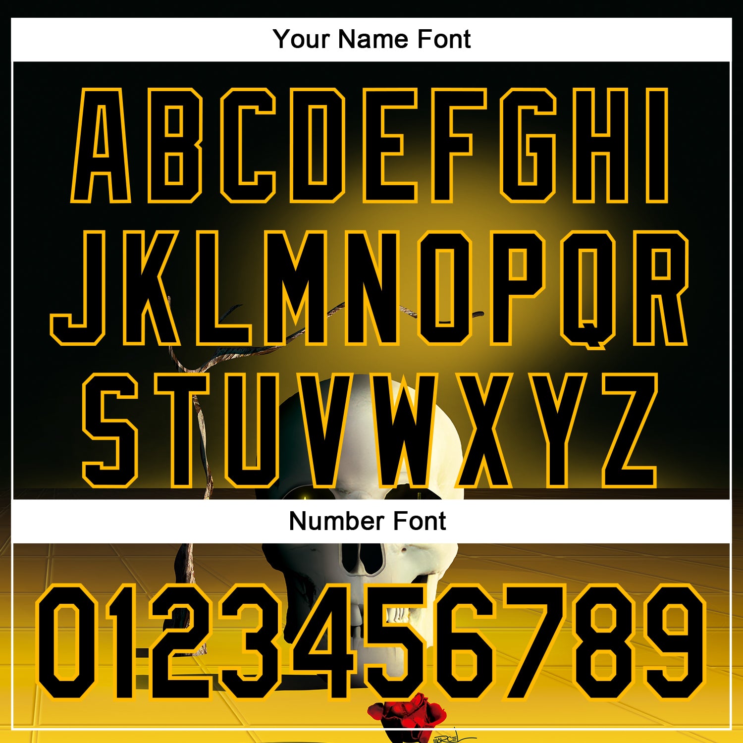 Custom Black Gold 3D Marcel Caram The Skull Authentic Baseball Jersey