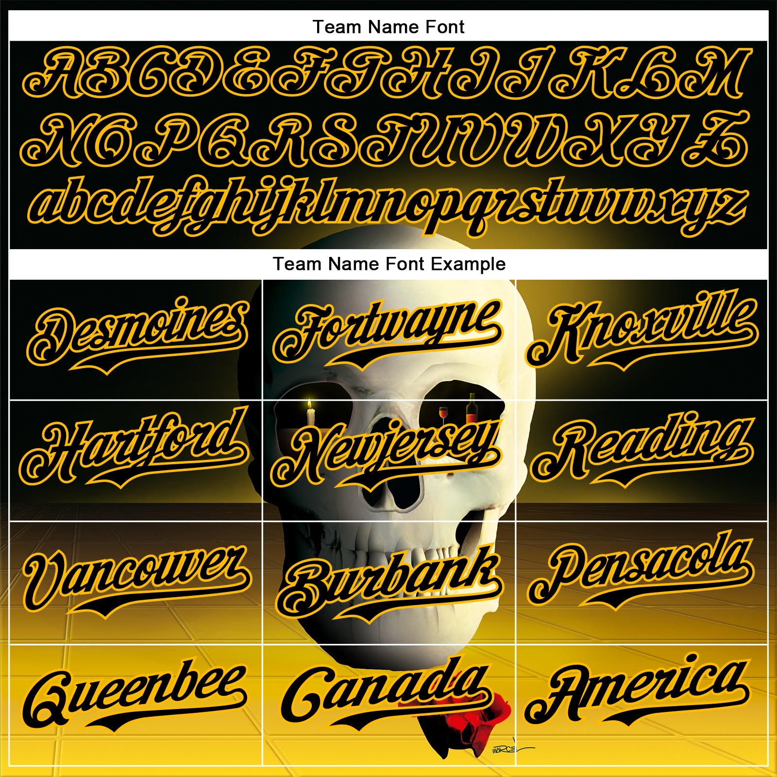 Custom Black Gold 3D Marcel Caram The Skull Authentic Baseball Jersey