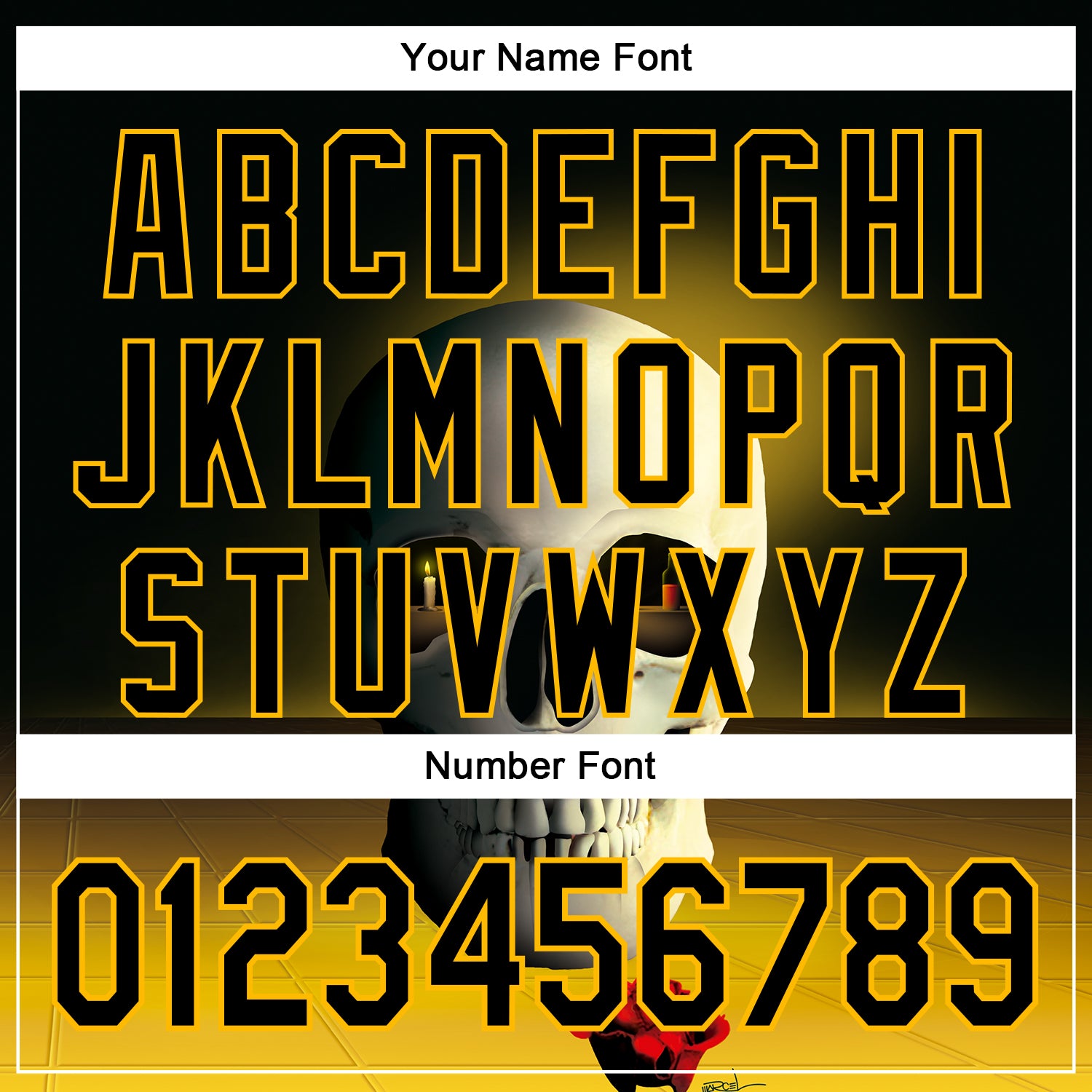 Custom Black Gold 3D Marcel Caram The Skull Authentic Baseball Jersey