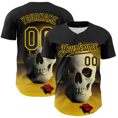 Custom Black Gold 3D Marcel Caram The Skull Authentic Baseball Jersey