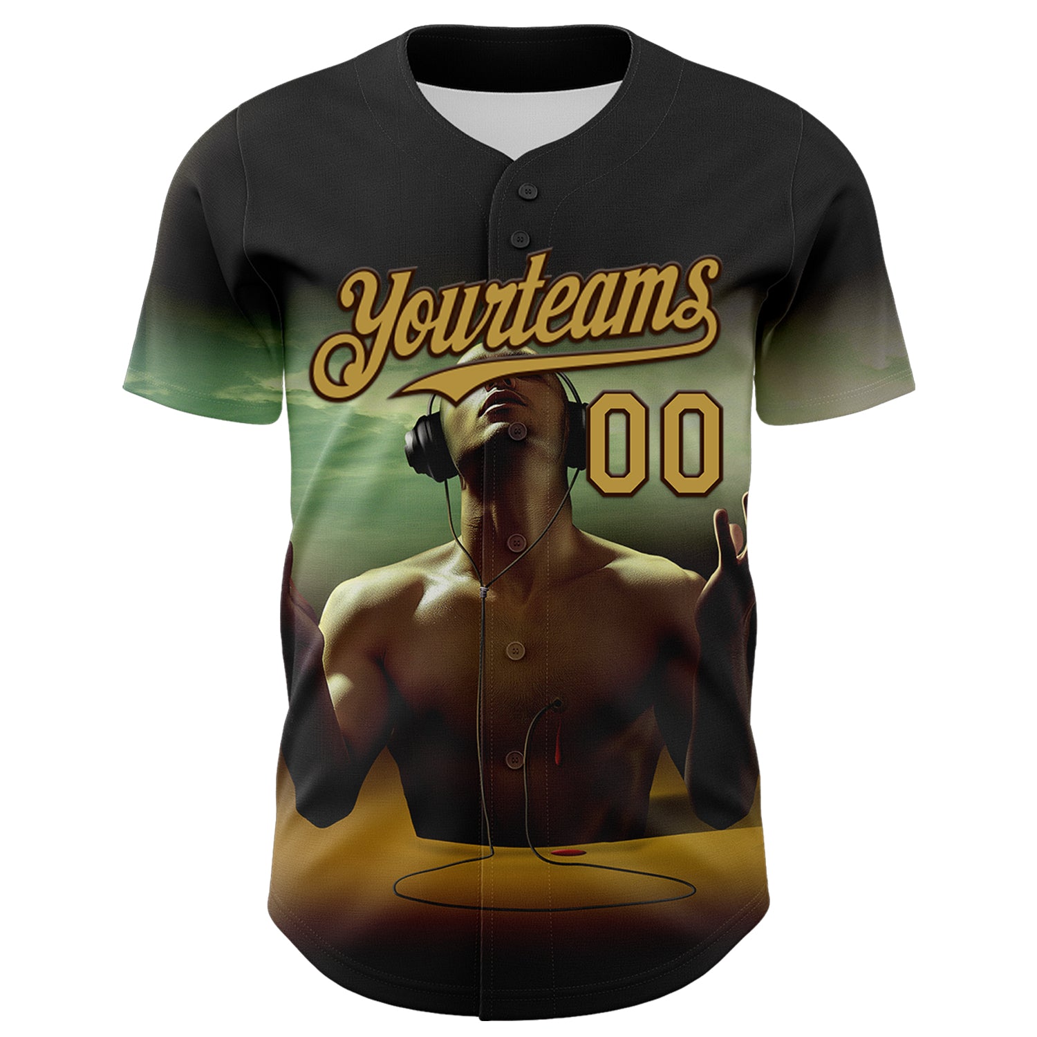 Custom Black Old Gold-Brown 3D Marcel Caram Echoes Of The Heart Authentic Baseball Jersey