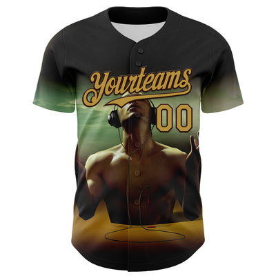 Custom Black Old Gold-Brown 3D Marcel Caram Echoes Of The Heart Authentic Baseball Jersey