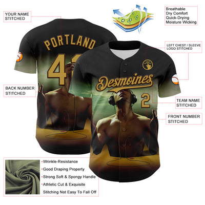 Custom Black Old Gold-Brown 3D Marcel Caram Echoes Of The Heart Authentic Baseball Jersey