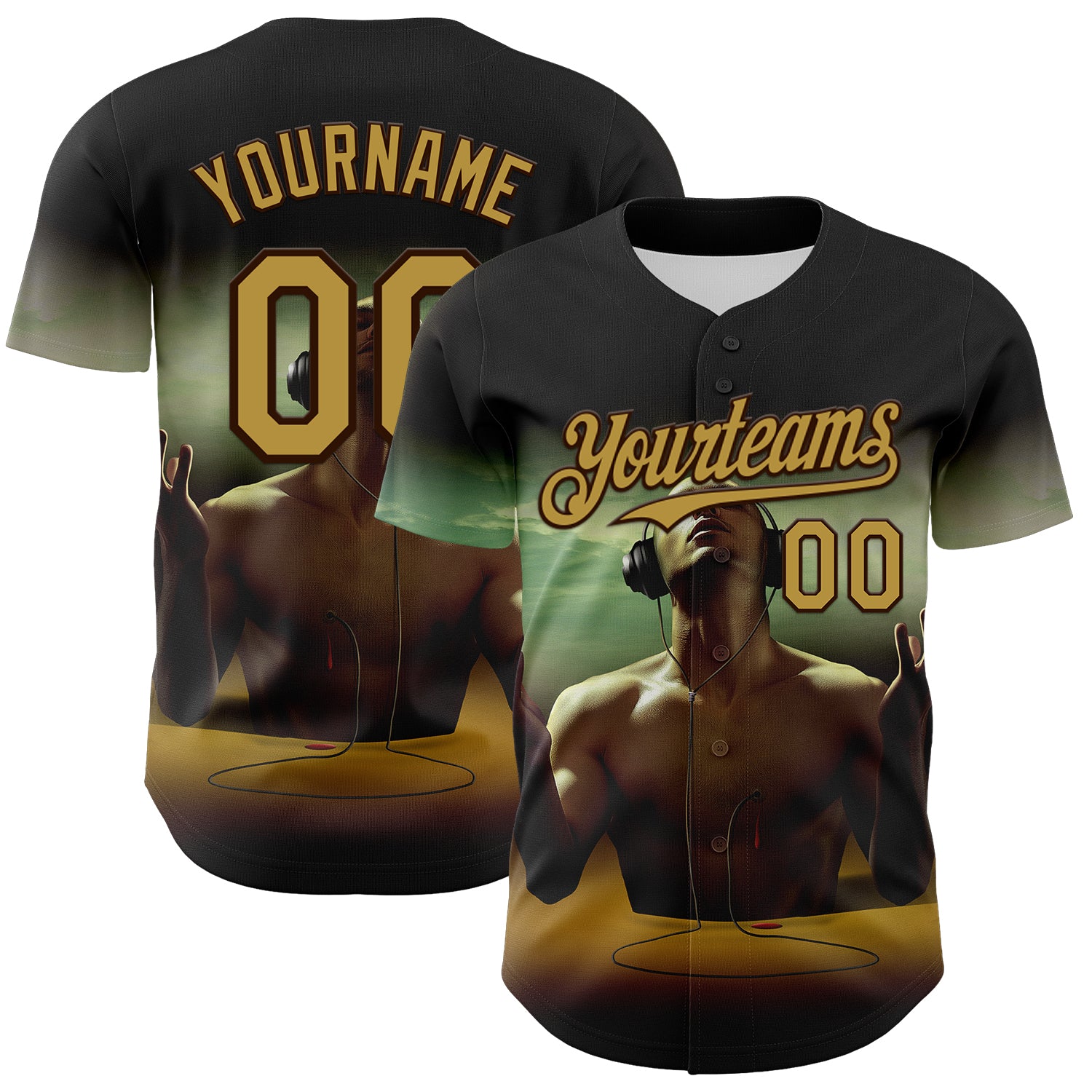 Custom Black Old Gold-Brown 3D Marcel Caram Echoes Of The Heart Authentic Baseball Jersey