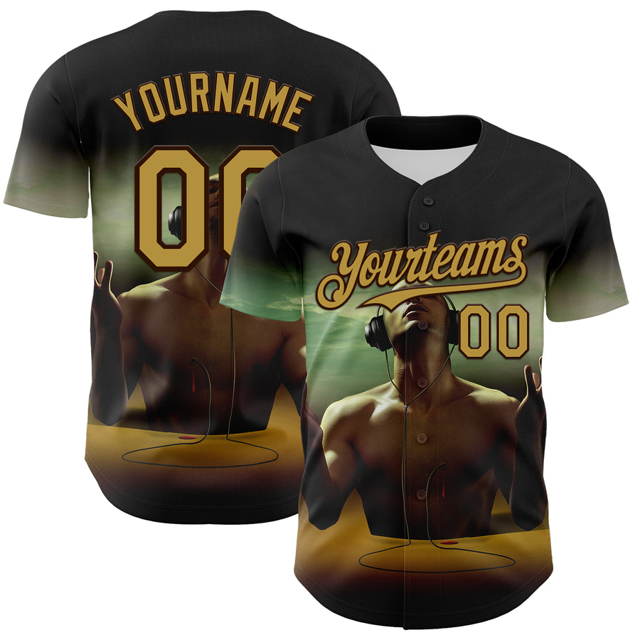 Custom Black Old Gold-Brown 3D Marcel Caram Echoes Of The Heart Authentic Baseball Jersey