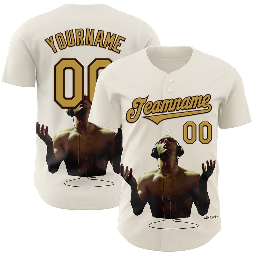 Custom Cream Old Gold-Brown 3D Marcel Caram Echoes Of The Heart Authentic Baseball Jersey