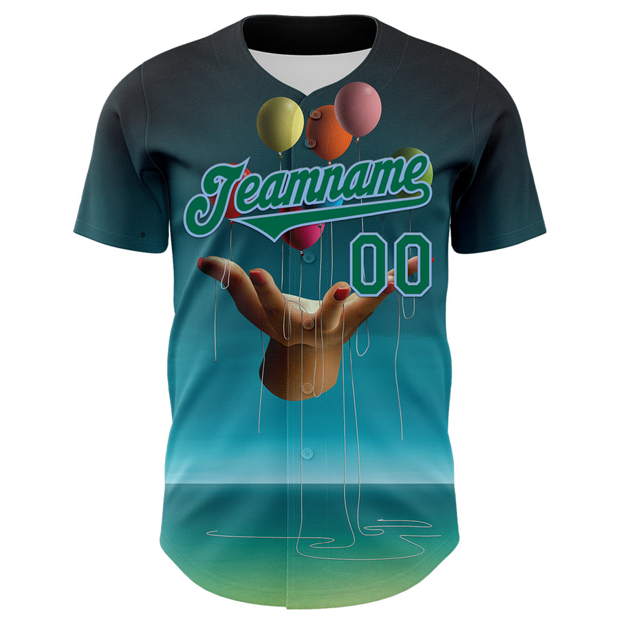 Custom Blue Kelly Green-Light Blue 3D Marcel Caram Allegory With Hand Authentic Baseball Jersey