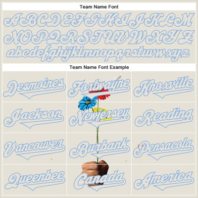 Custom Cream Light Blue 3D Marcel Caram Three Daisies Authentic Baseball Jersey