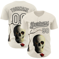 Custom Cream Black 3D Marcel Caram The Skull Authentic Baseball Jersey