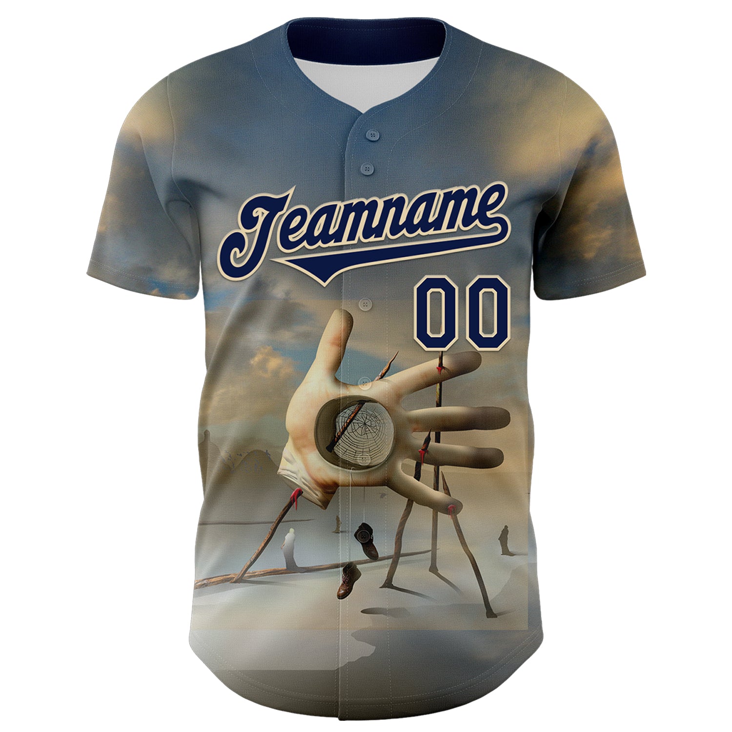 Custom Blue Navy-Cream 3D Marcel Caram The Barbs And The Hand Authentic Baseball Jersey