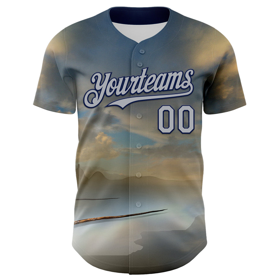 Custom Blue Gray-Navy 3D Marcel Caram The Barbs And The Hand Authentic Baseball Jersey