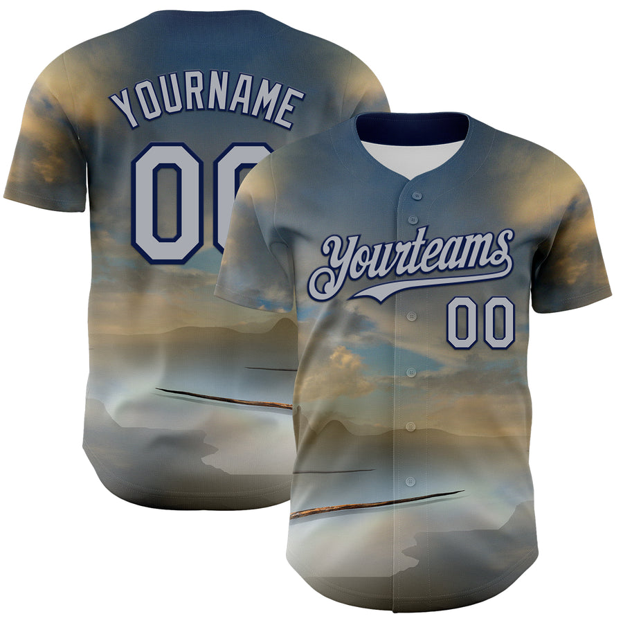 Custom Blue Gray-Navy 3D Marcel Caram The Barbs And The Hand Authentic Baseball Jersey