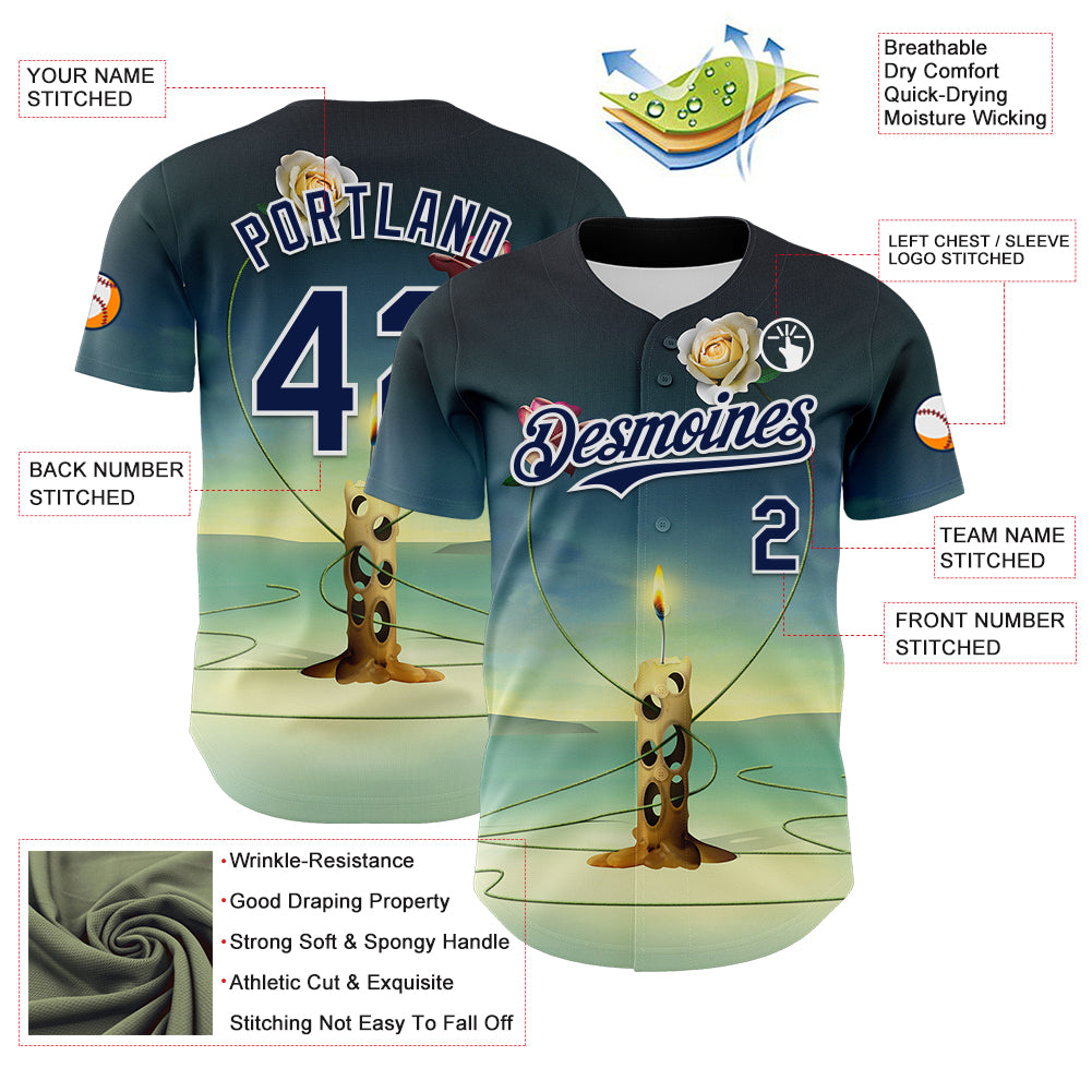 Custom Blue Navy-White 3D Marcel Caram The Dance Of The Roses Authentic Baseball Jersey