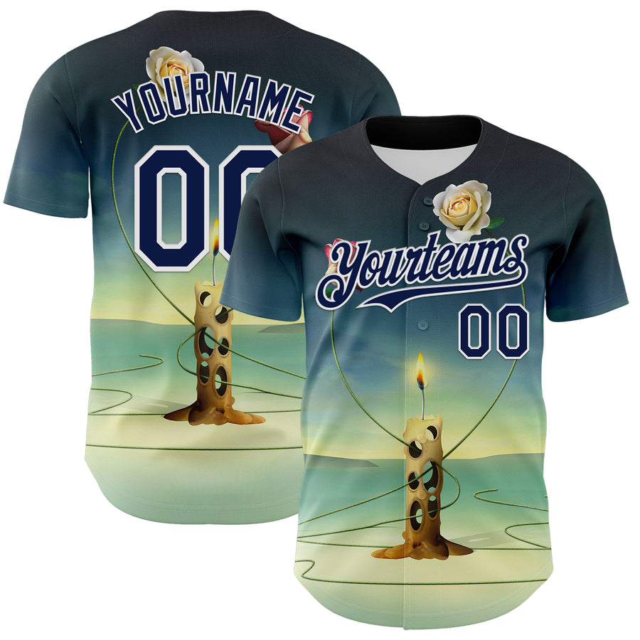 Custom Blue Navy-White 3D Marcel Caram The Dance Of The Roses Authentic Baseball Jersey
