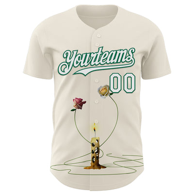 Custom Cream White-Kelly Green 3D Marcel Caram The Dance Of The Roses Authentic Baseball Jersey