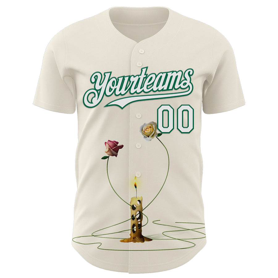 Custom Cream White-Kelly Green 3D Marcel Caram The Dance Of The Roses Authentic Baseball Jersey