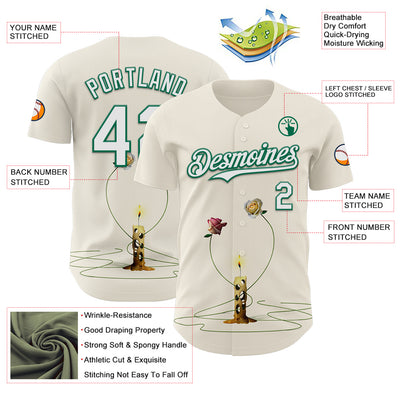 Custom Cream White-Kelly Green 3D Marcel Caram The Dance Of The Roses Authentic Baseball Jersey