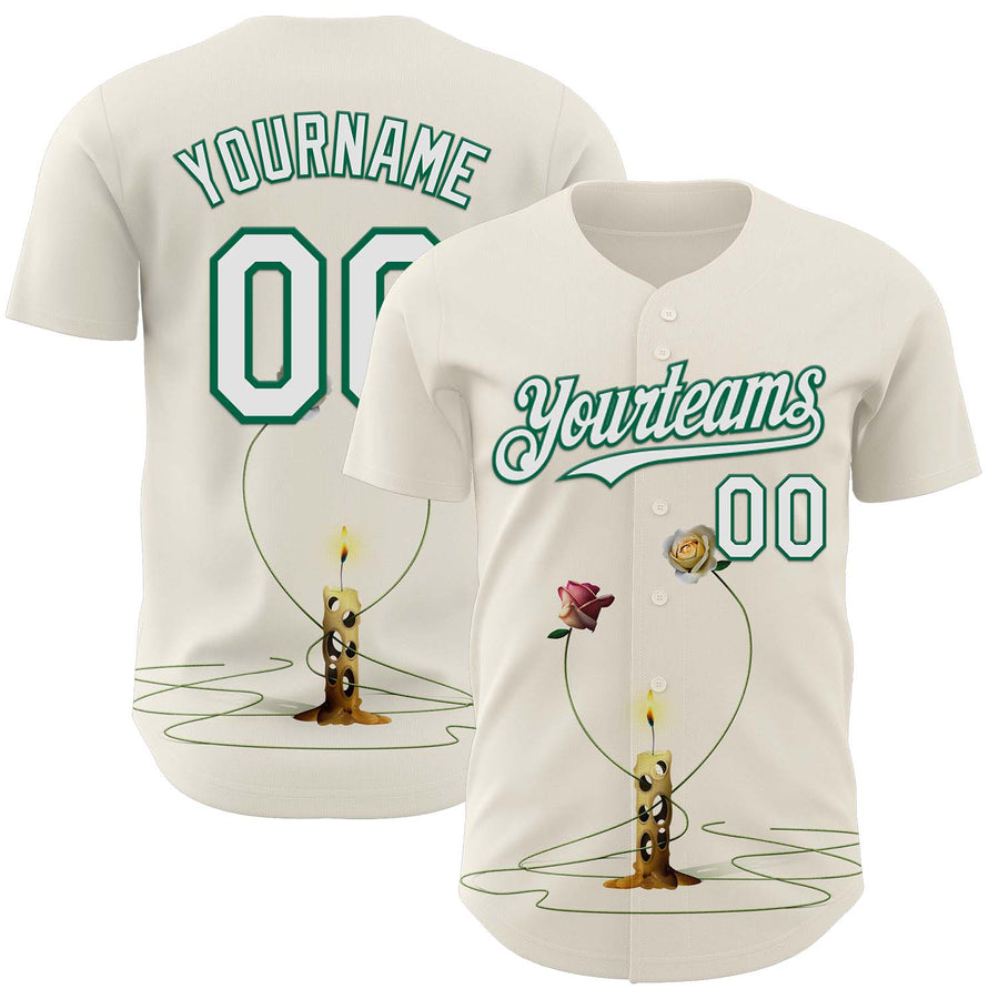 Custom Cream White-Kelly Green 3D Marcel Caram The Dance Of The Roses Authentic Baseball Jersey