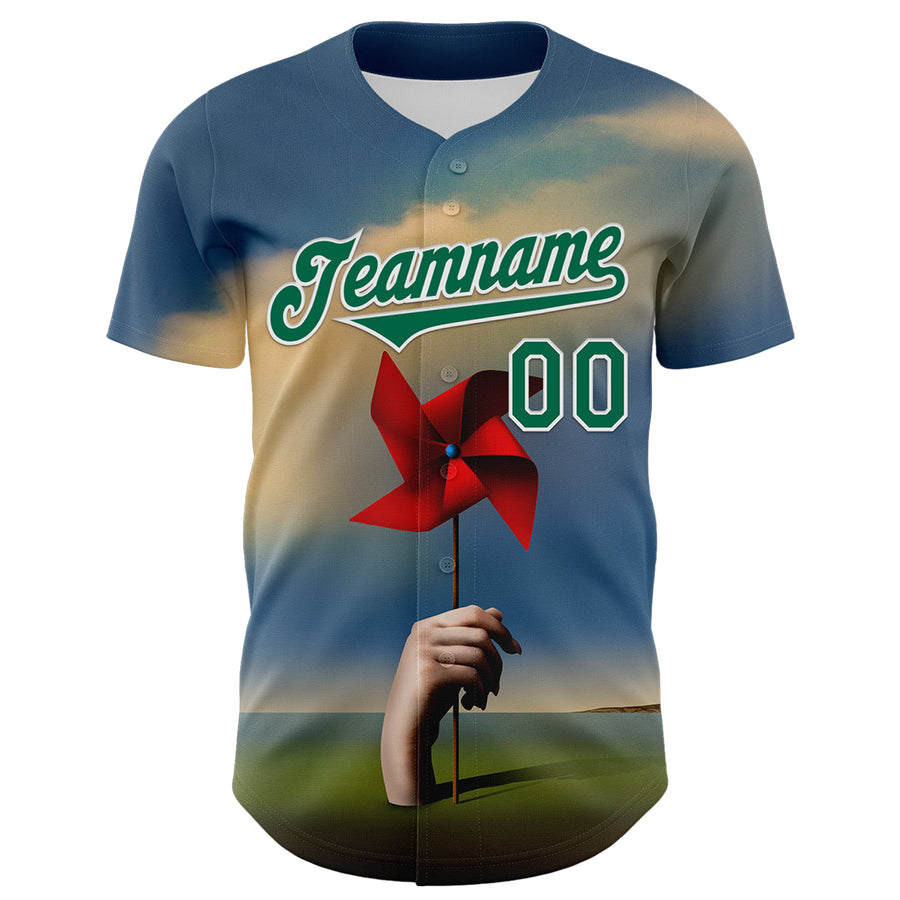 Custom Blue Kelly Green-White 3D Marcel Caram Red Weathervane Authentic Baseball Jersey