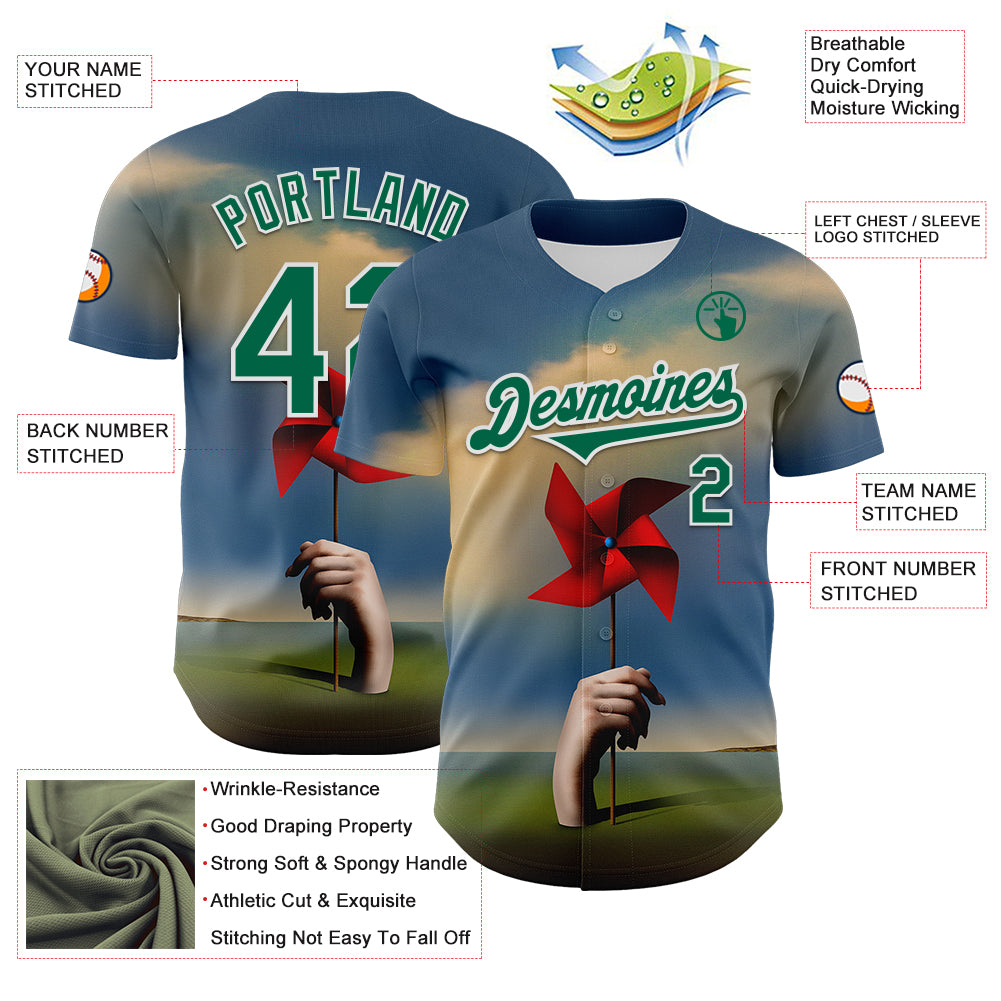 Custom Blue Kelly Green-White 3D Marcel Caram Red Weathervane Authentic Baseball Jersey