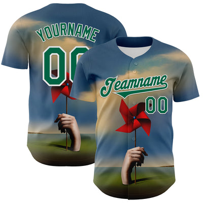 Custom Blue Kelly Green-White 3D Marcel Caram Red Weathervane Authentic Baseball Jersey