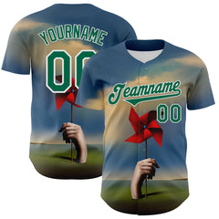 Custom Blue Kelly Green-White 3D Marcel Caram Red Weathervane Authentic Baseball Jersey