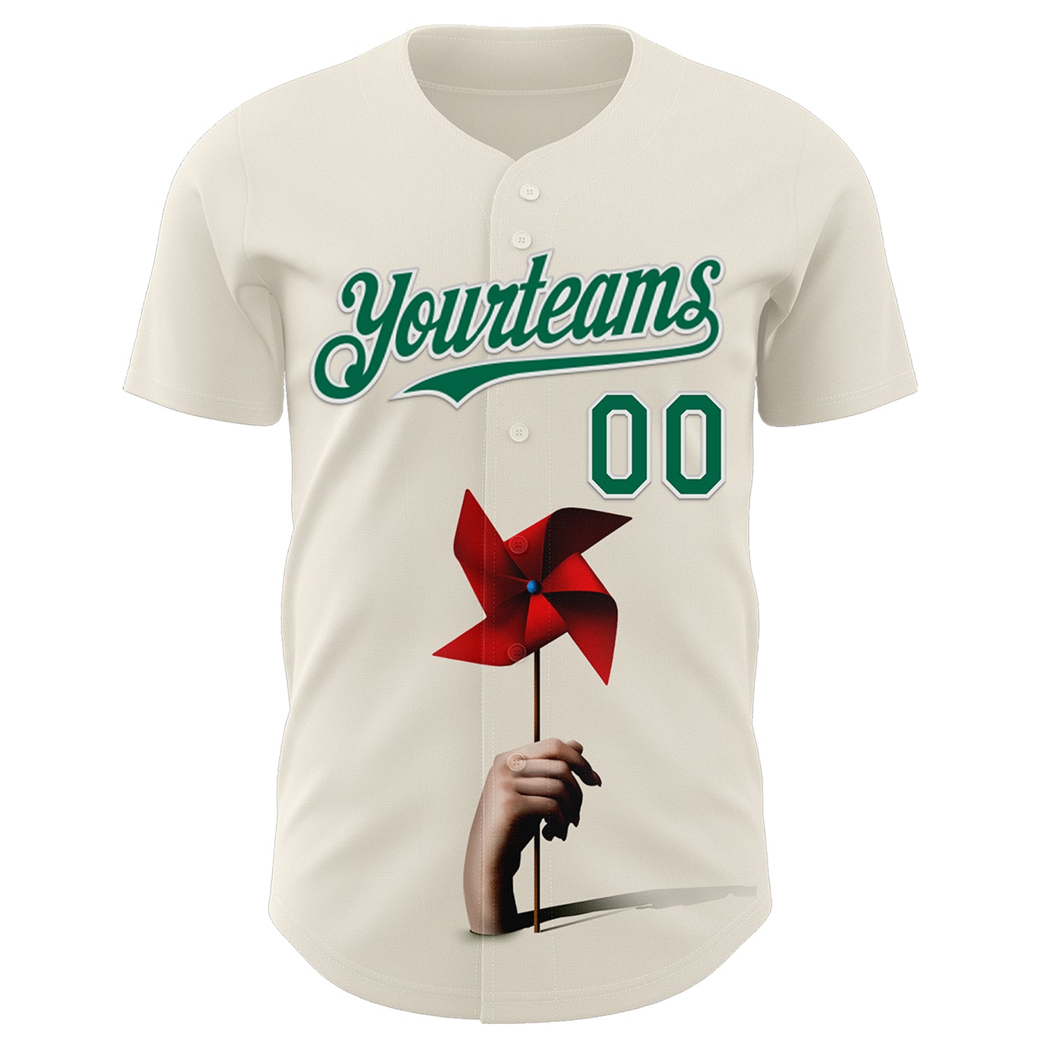 Custom Cream Kelly Green-White 3D Marcel Caram Red Weathervane Authentic Baseball Jersey
