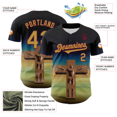 Custom Black Old Gold-Crimson 3D Marcel Caram The Man And The Cross Authentic Baseball Jersey