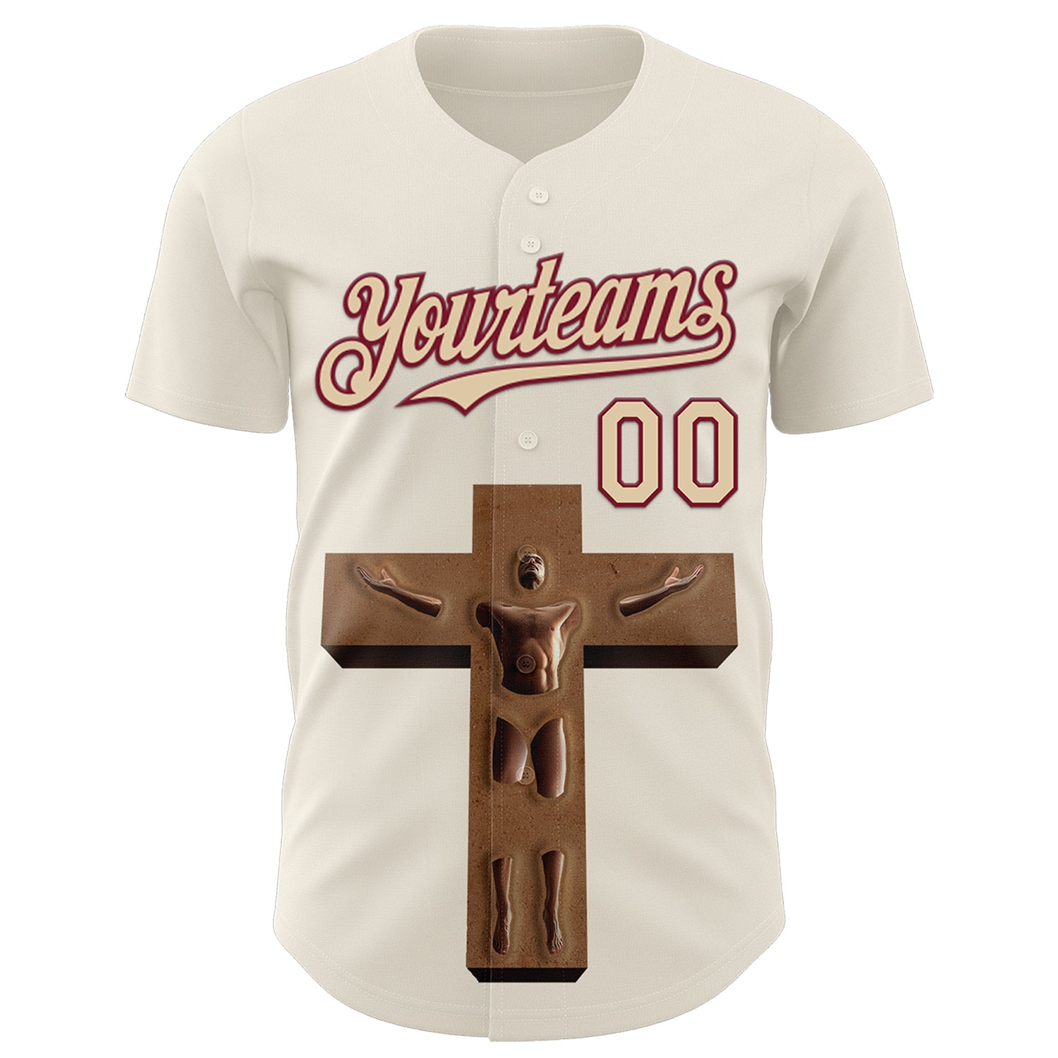 Custom Cream City Cream-Crimson 3D Marcel Caram The Man And The Cross Authentic Baseball Jersey