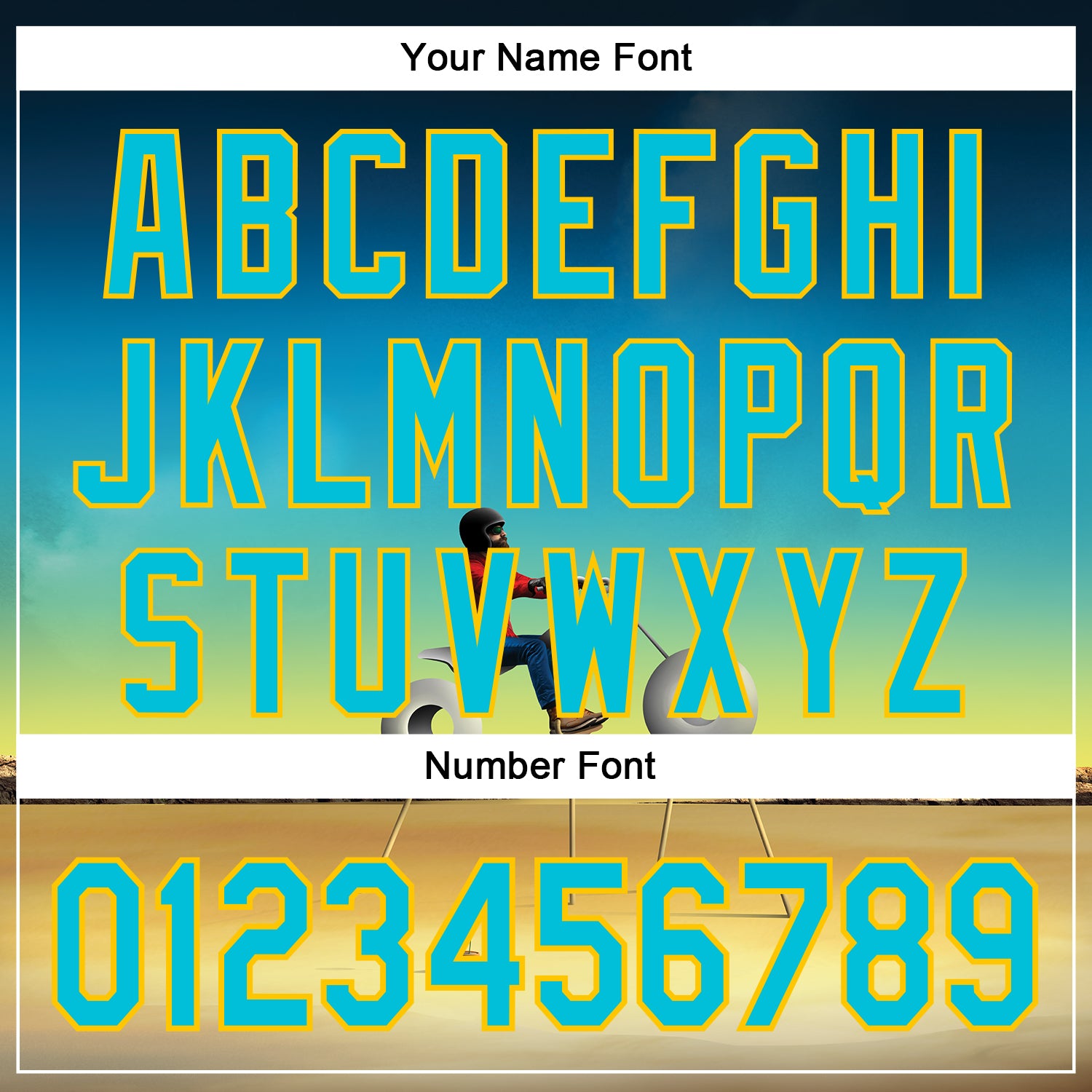 Custom Blue Lakes Blue-Yellow 3D Marcel Caram Man With Motorcycle Authentic Baseball Jersey