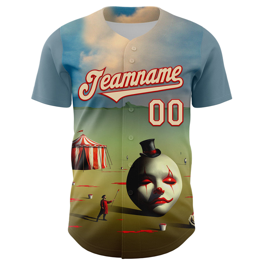 Custom Blue City Cream-Red 3D Marcel Caram The Clown Authentic Baseball Jersey
