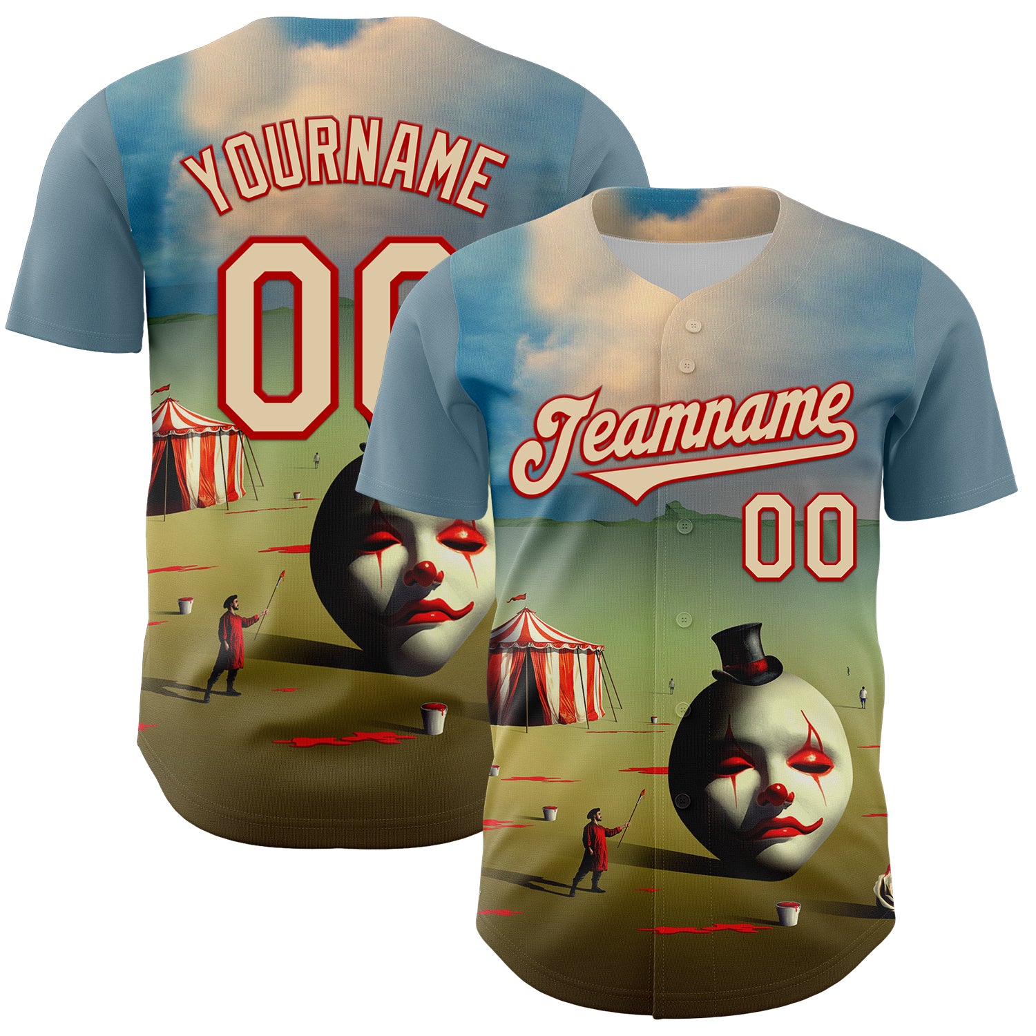 Custom Blue City Cream-Red 3D Marcel Caram The Clown Authentic Baseball Jersey