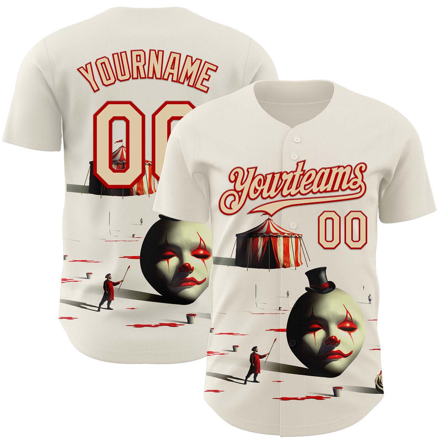 Custom Cream City Cream-Red 3D Marcel Caram The Clown Authentic Baseball Jersey