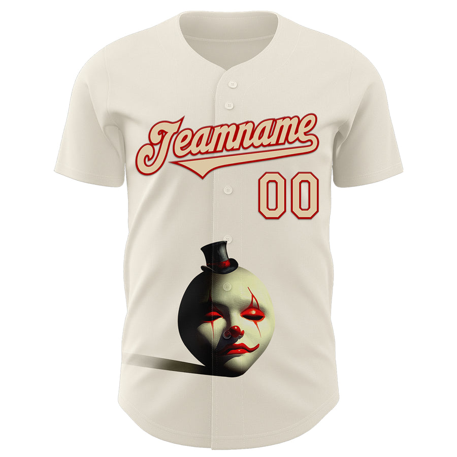 Custom Cream City Cream-Red 3D Marcel Caram The Clown Authentic Baseball Jersey